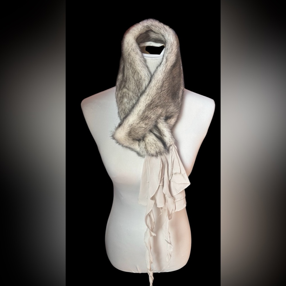 Betsey Johnson Faux Fur Scarf with Ruffle Accent NWT